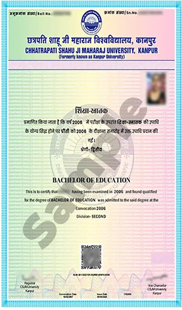 Chhatrapati Shahu Ji Maharaj University certificate